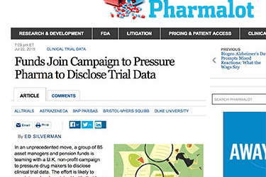 Wall Street Journal Pharmalot: Funds join campaign to pressure pharma to disclose trial data