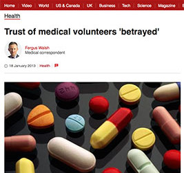 BBC News: Trust of medical volunteers ‘betrayed’