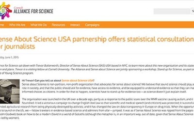 Cornell Alliance for Science: Sense About Science USA partnership offers statistical consultation for journalists